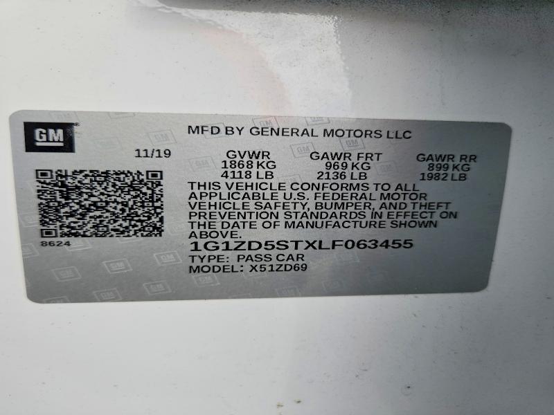 2020 Chevrolet Malibu მანქანა იყიდება აუქციონზე, vin: 1G1ZD5STXLF063455, აუქციონის ნომერი: 50635286
