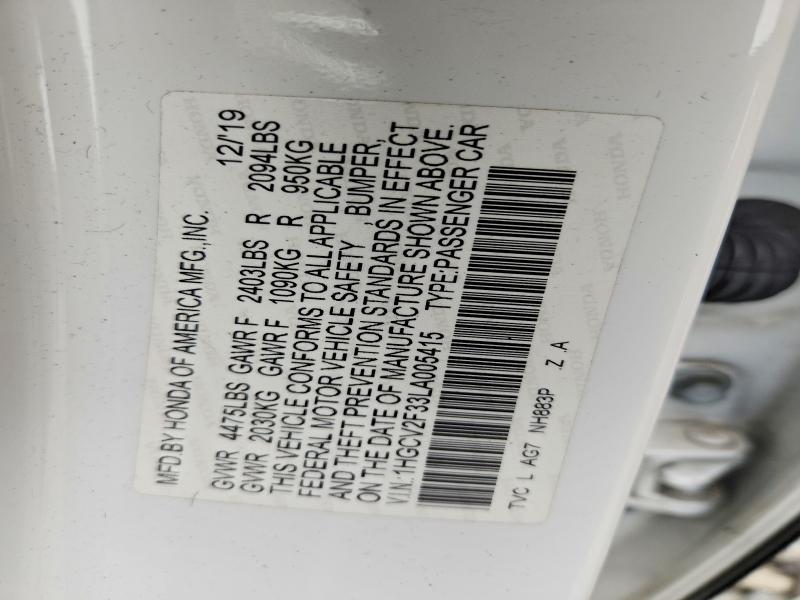 2020 Honda Accord მანქანა იყიდება აუქციონზე, vin: 1HGCV2F33LA005415, აუქციონის ნომერი: 51180186