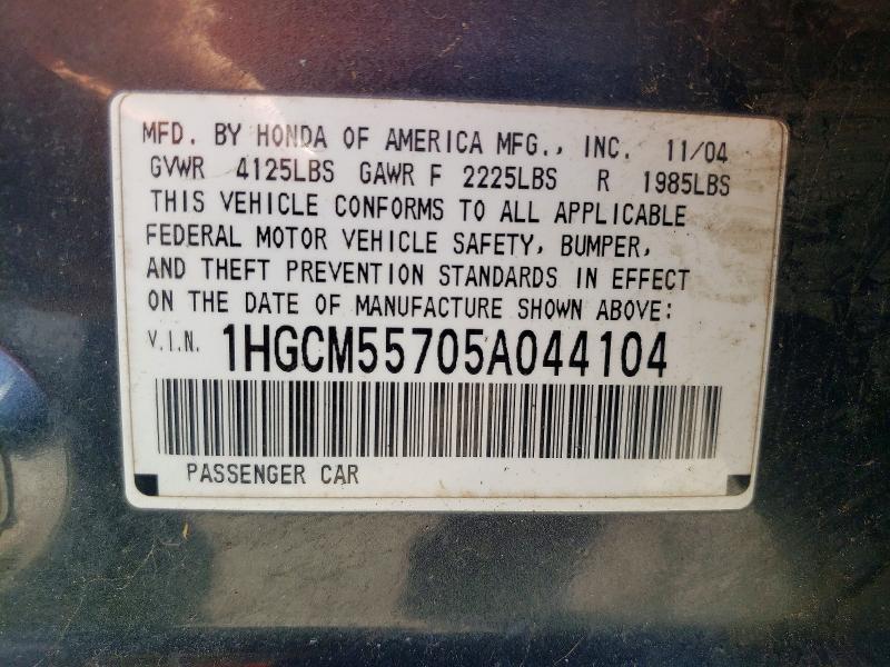 Aukcja sprzedaży 2005 Honda Accord, vin: 1HGCM55705A044104, numer aukcji: 51023636