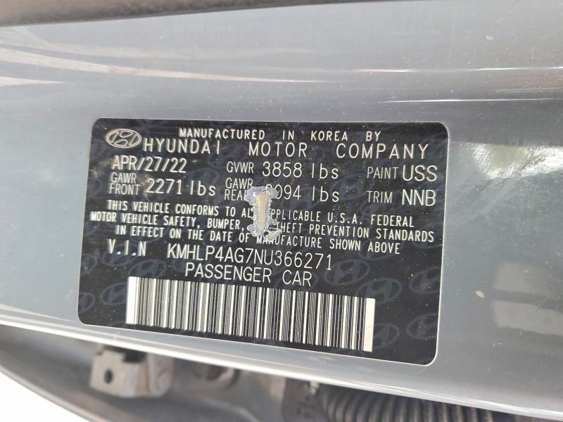 2022 Hyundai Elantra მანქანა იყიდება აუქციონზე, vin: KMHLP4AG7NU366271, აუქციონის ნომერი: 48309476