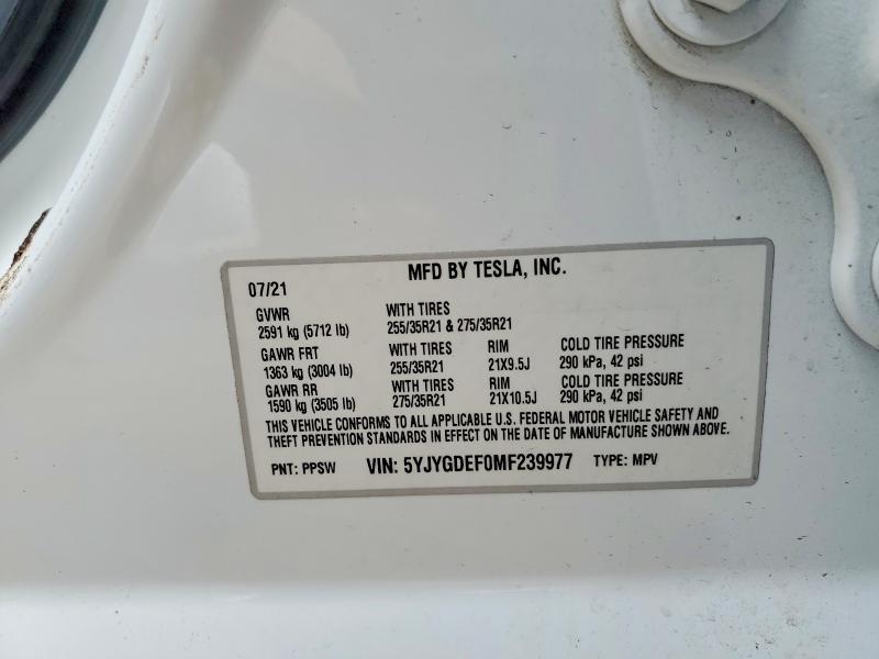 51440426 :رقم المزاد ، 5YJYGDEF0MF239977 vin ، 2021 Tesla Model Y مزاد بيع