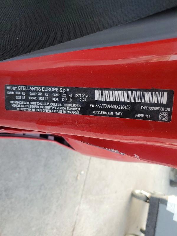 50094976 :رقم المزاد ، ZFAFFAA44RX210452 vin ، 2024 Fiat 500 مزاد بيع