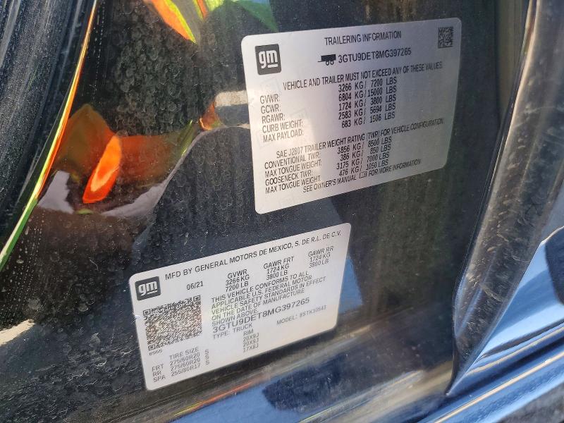49986036 :رقم المزاد ، 3GTU9DET8MG397265 vin ، 2021 Gmc Sierra مزاد بيع