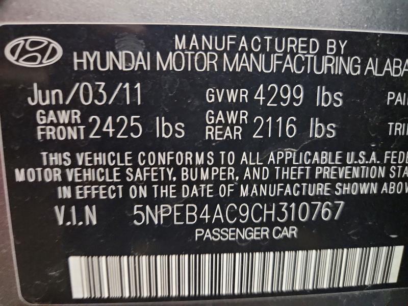 Продаж на аукціоні авто 2012 Hyundai Sonata, vin: 5NPEB4AC9CH310767, номер лоту: 48720166
