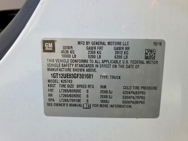 Aukcja sprzedaży 2016 Gmc Sierra, vin: 1GT12UE83GF301681, numer aukcji: 51291706