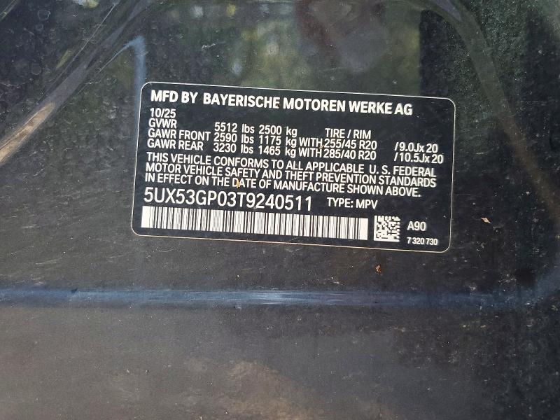 50515996 :رقم المزاد ، 5UX53GP03T9240511 vin ، 2026 Bmw X3 مزاد بيع