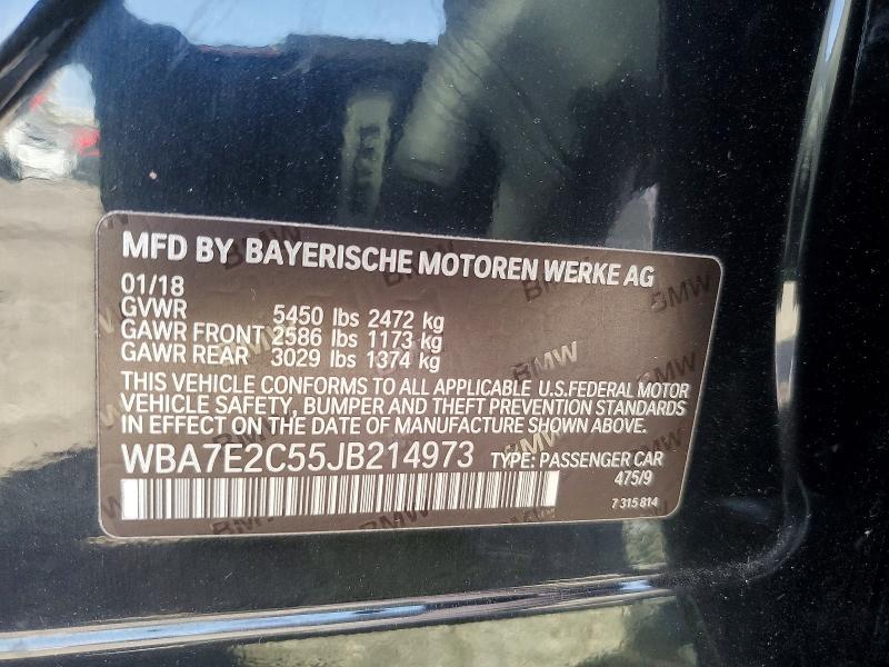 Aukcja sprzedaży 2018 Bmw 740, vin: WBA7E2C55JB214973, numer aukcji: 46198286