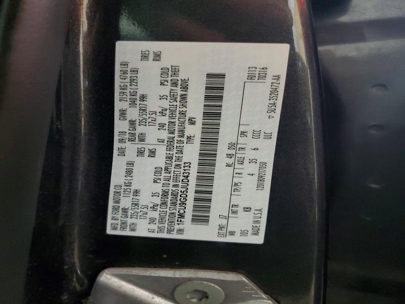 2018 Ford Escape მანქანა იყიდება აუქციონზე, vin: 1FMCU9GD5JUD43133, აუქციონის ნომერი: 50474026