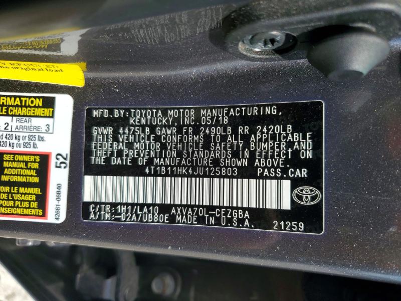 Продаж на аукціоні авто 2018 Toyota Camry, vin: 4T1B11HK4JU125803, номер лоту: 48414496