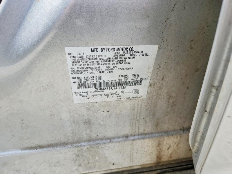 50679096 :رقم المزاد ، 2FMGK5B89JBA19585 vin ، 2018 Ford Flex مزاد بيع