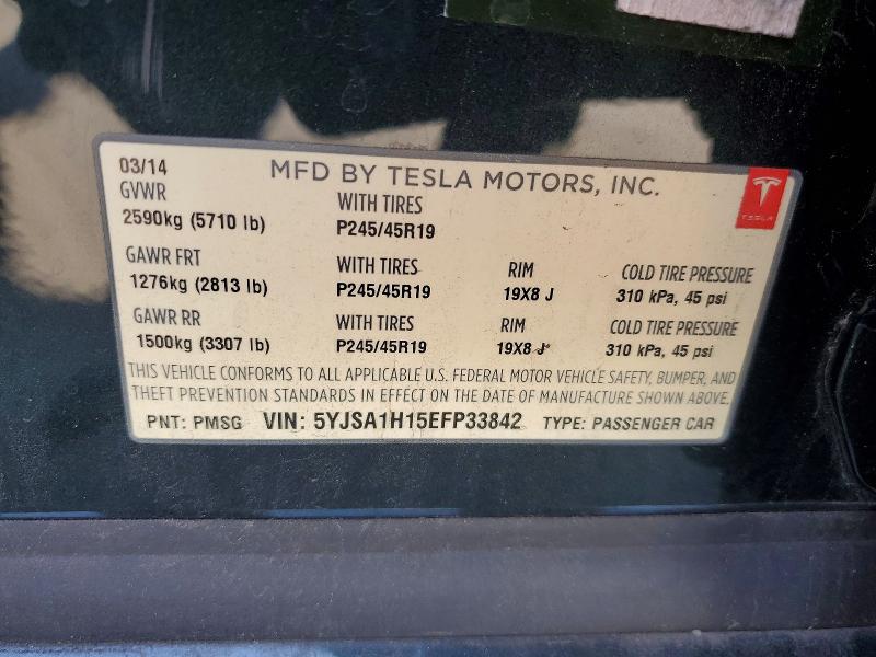 50810206 :رقم المزاد ، 5YJSA1H15EFP33842 vin ، 2014 Tesla Model S مزاد بيع