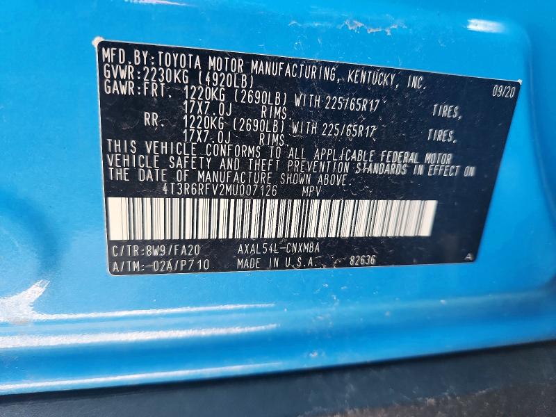 Aukcja sprzedaży 2021 Toyota Rav4 Hybrid, vin: 4T3R6RFV2MU007126, numer aukcji: 50552996