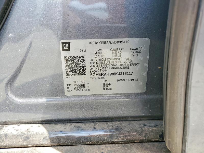 49798106 :رقم المزاد ، 5GAERAKW8KJ316117 vin ، 2019 Buick Enclave مزاد بيع