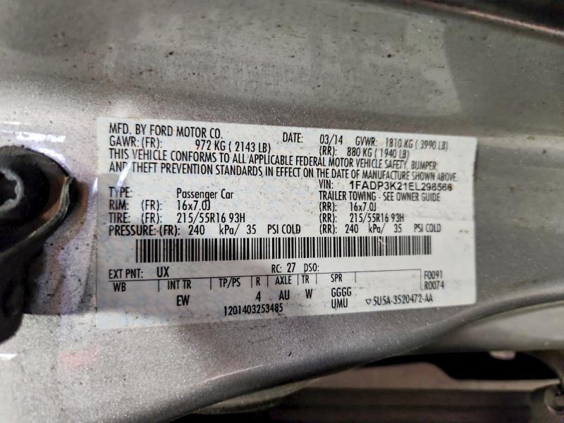 Продаж на аукціоні авто 2014 Ford Focus, vin: 1FADP3K21EL298566, номер лоту: 50609506