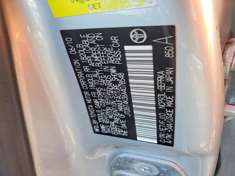 Aukcja sprzedaży 2010 Toyota Yaris, vin: JTDBT4K36A4078548, numer aukcji: 49152746