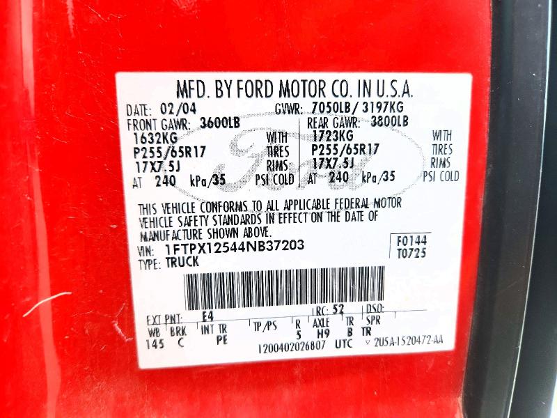 Продажа на аукционе авто 2004 Ford F150, vin: 1FTPX12544NB37203, номер лота: 51442086