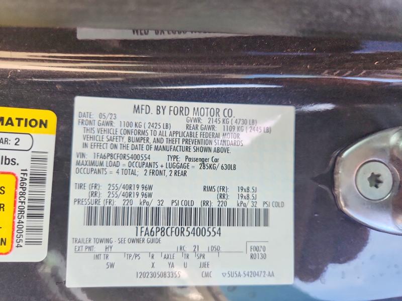 Продажа на аукционе авто 2024 Ford Mustang, vin: 1FA6P8CF0R5400554, номер лота: 49105706