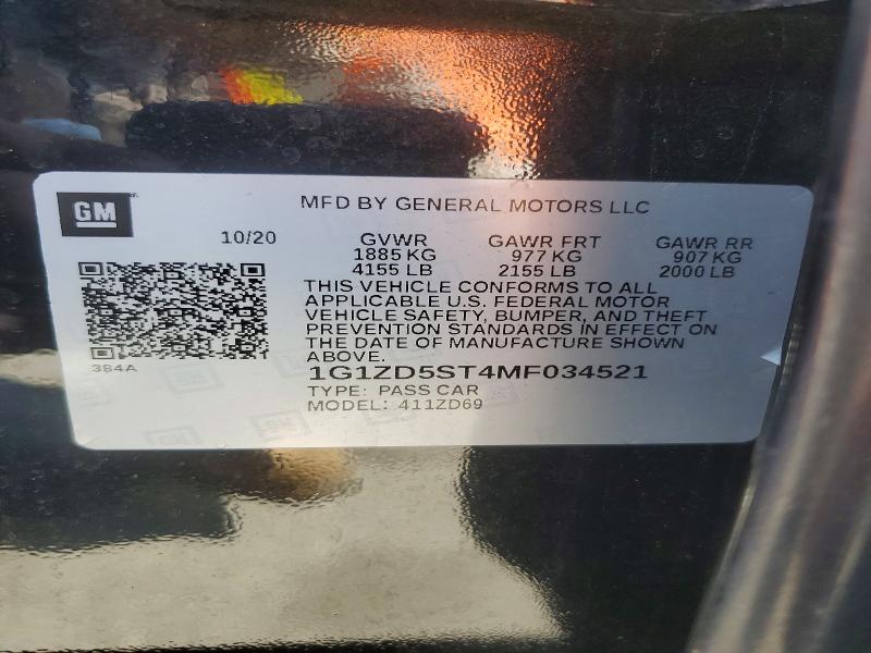 50506916 :رقم المزاد ، 1G1ZD5ST4MF034521 vin ، 2021 Chevrolet Malibu مزاد بيع