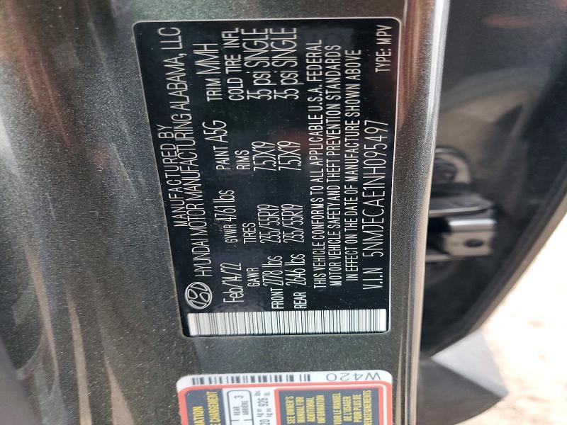 Продажа на аукционе авто 2022 Hyundai Tucson, vin: 5NMJECAE1NH095497, номер лота: 49129976