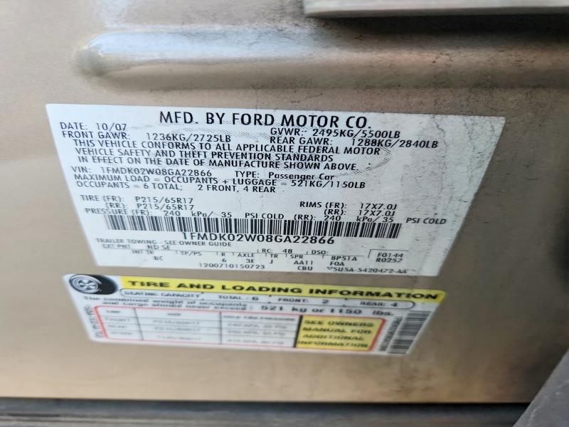 Aukcja sprzedaży 2008 Ford Taurus X, vin: 1FMDK02W08GA22866, numer aukcji: 50412906