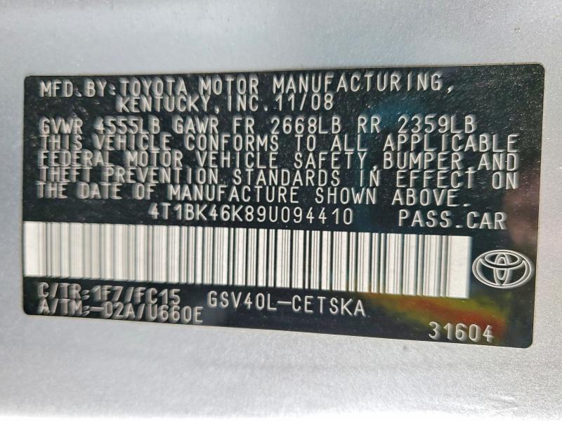 Продажа на аукционе авто 2009 Toyota Camry, vin: 4T1BK46K89U094410, номер лота: 48626496