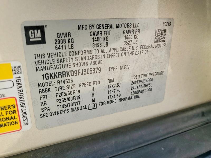 50905616 :رقم المزاد ، 1GKKRRKD9FJ306379 vin ، 2015 Gmc Acadia مزاد بيع