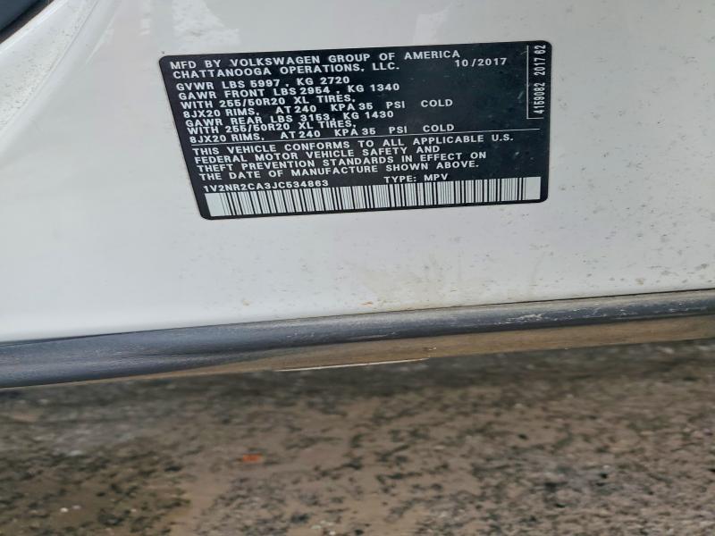 51278756 :رقم المزاد ، 1V2NR2CA3JC534863 vin ، 2018 Volkswagen Atlas مزاد بيع