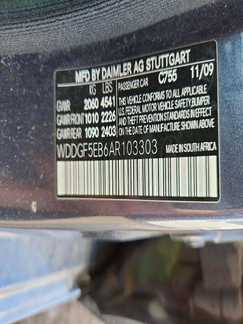 49218266 :رقم المزاد ، WDDGF5EB6AR103303 vin ، 2010 Mercedes-benz C مزاد بيع