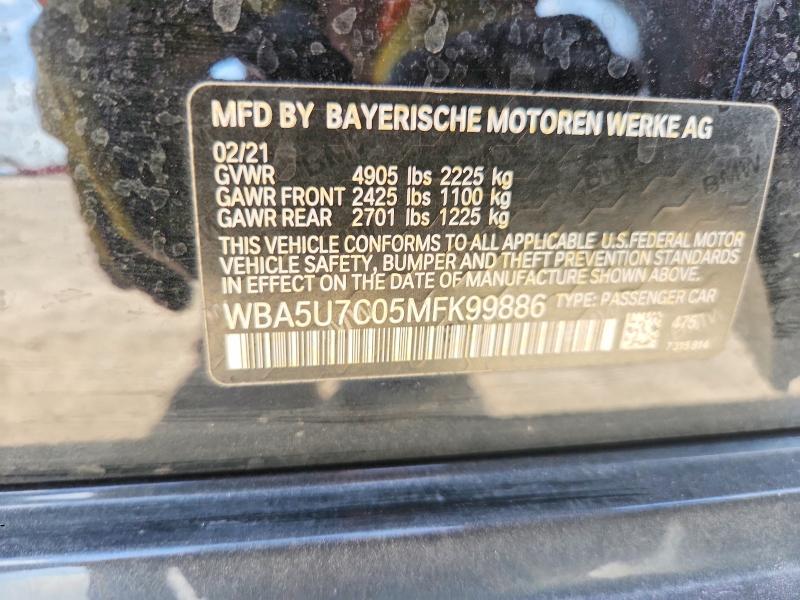 51875196 :رقم المزاد ، WBA5U7C05MFK99886 vin ، 2021 Bmw M340i مزاد بيع