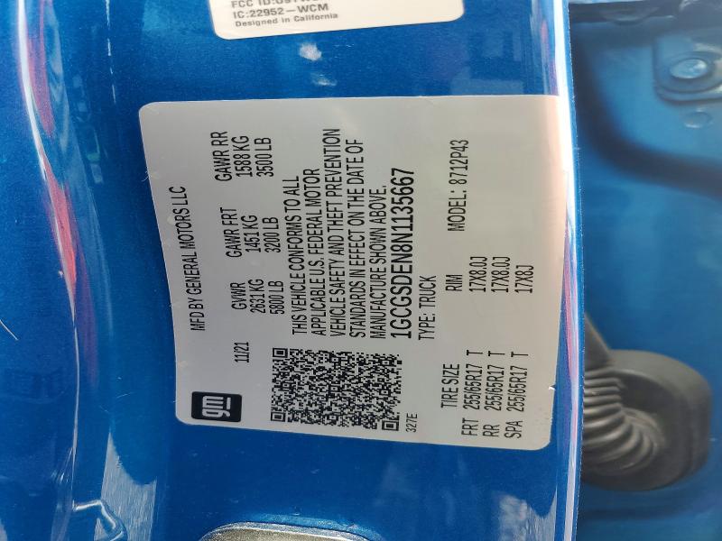 50759006 :رقم المزاد ، 1GCGSDEN8N1135667 vin ، 2022 Chevrolet Colorado مزاد بيع