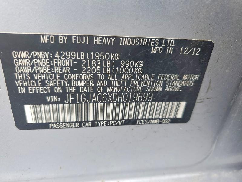Продаж на аукціоні авто 2013 Subaru Impreza, vin: JF1GJAC6XDH019699, номер лоту: 50553436
