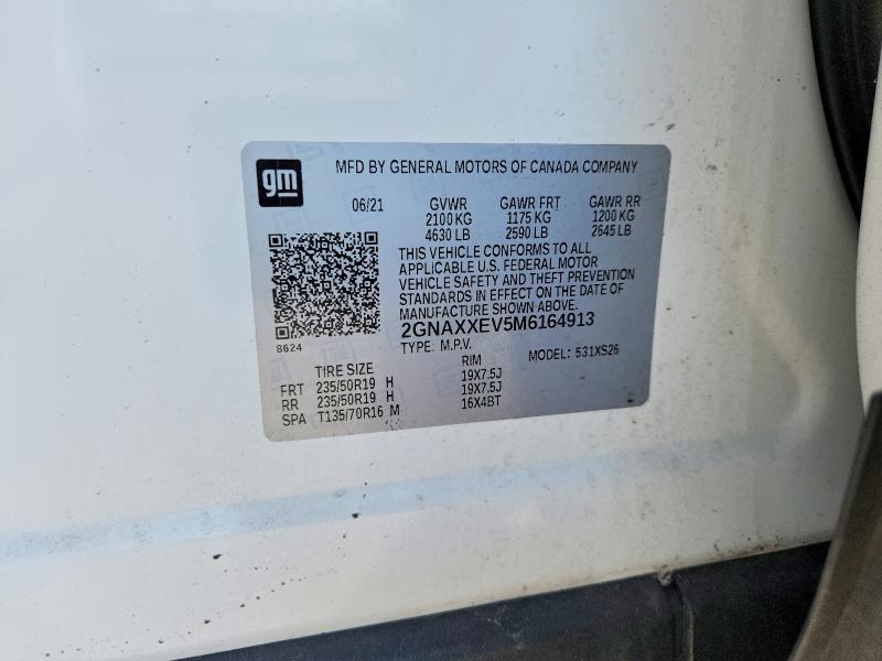 Aukcja sprzedaży 2021 Chevrolet Equinox, vin: 2GNAXXEV5M6164913, numer aukcji: 51080166