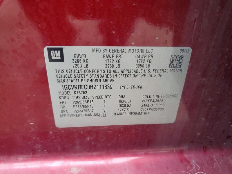 51495696 :رقم المزاد ، 1GCVKREC0HZ111839 vin ، 2017 Chevrolet Silverado مزاد بيع