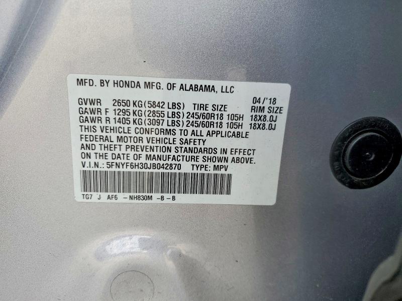 Aukcja sprzedaży 2018 Honda Pilot, vin: 5FNYF6H30JB042870, numer aukcji: 48149606