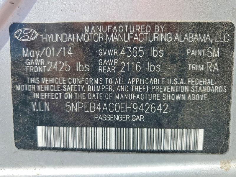 49003686 :رقم المزاد ، 5NPEB4AC0EH942642 vin ، 2014 Hyundai Sonata مزاد بيع
