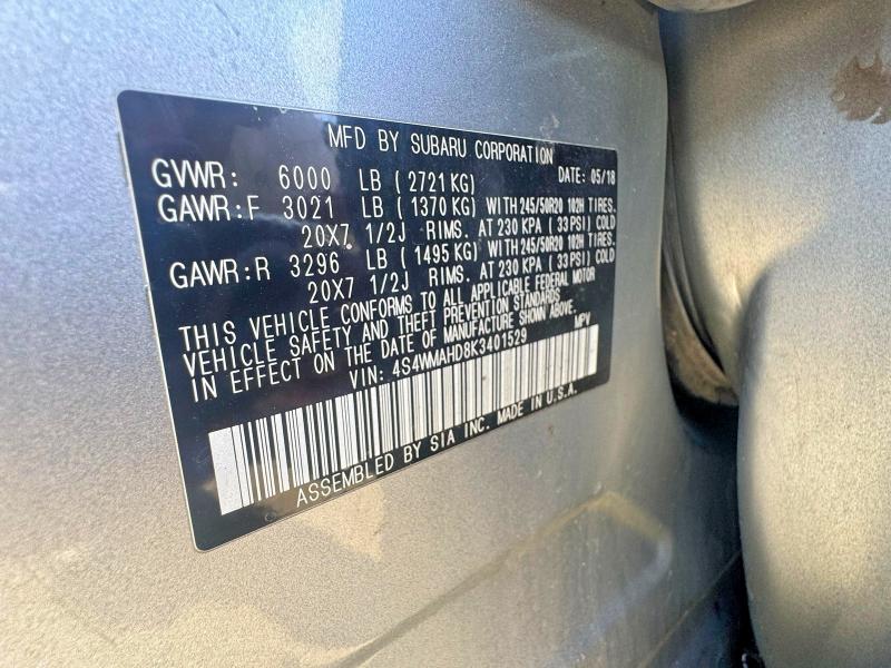49657636 :رقم المزاد ، 4S4WMAHD8K3401529 vin ، 2019 Subaru Ascent مزاد بيع