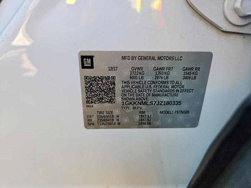 Auction sale of the 2018 Gmc Acadia, vin: 1GKKNMLS7JZ180335, lot number: 48649736
