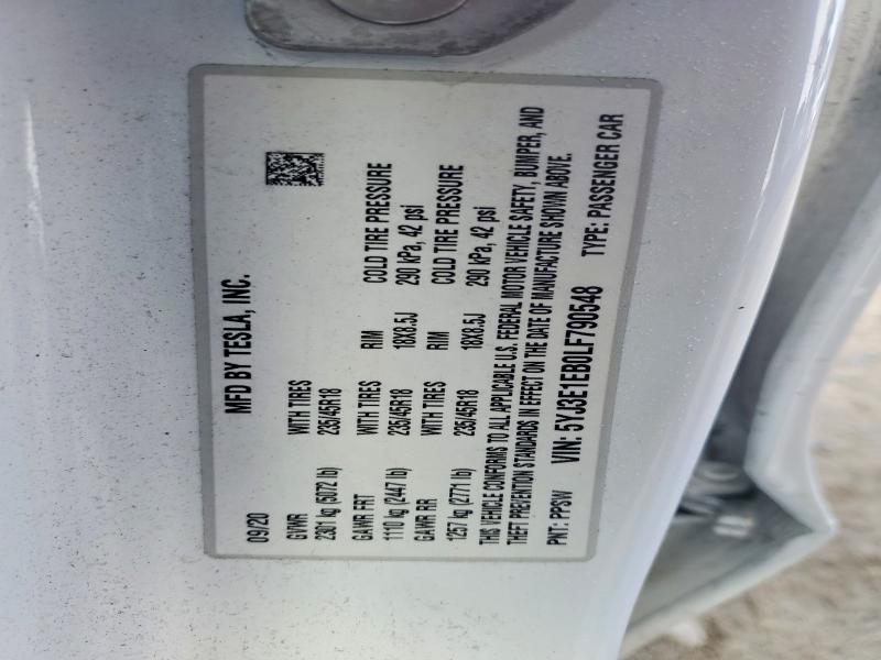 2020 Tesla Model 3 მანქანა იყიდება აუქციონზე, vin: 5YJ3E1EB0LF790548, აუქციონის ნომერი: 48126406