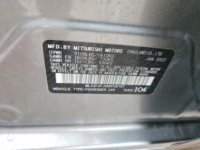 Aukcja sprzedaży 2022 Mitsubishi Mirage, vin: ML32FUFJ5NHF05707, numer aukcji: 48605396