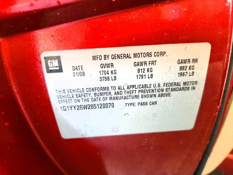 49566846 :رقم المزاد ، 1G1YY26W285120070 vin ، 2008 Chevrolet Corvette مزاد بيع