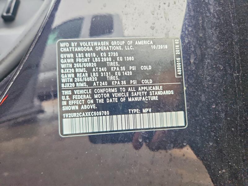 49336376 :رقم المزاد ، 1V2UR2CAXKC509780 vin ، 2019 Volkswagen Atlas مزاد بيع