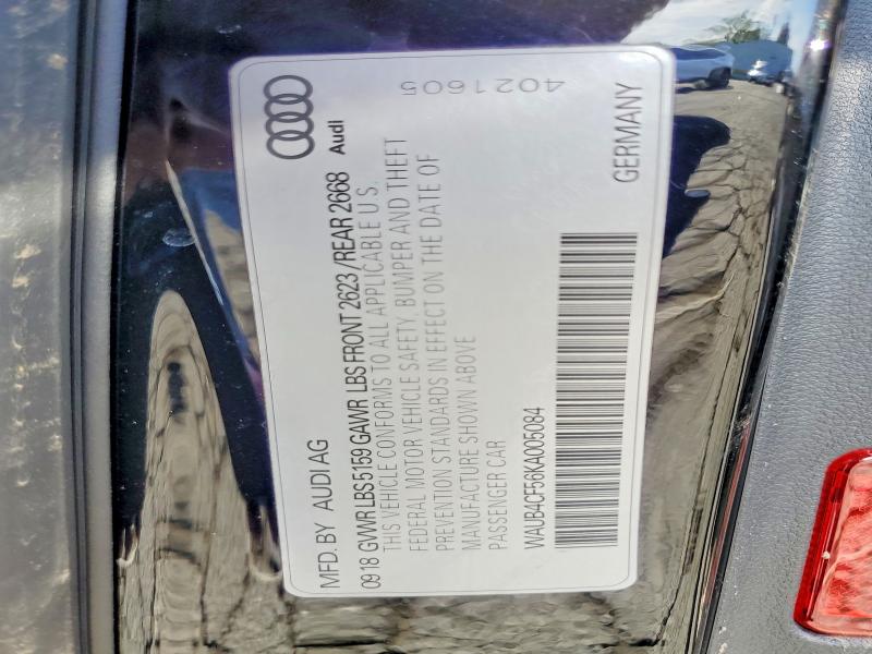 2019 Audi S5 მანქანა იყიდება აუქციონზე, vin: WAUB4CF56KA005084, აუქციონის ნომერი: 51211736