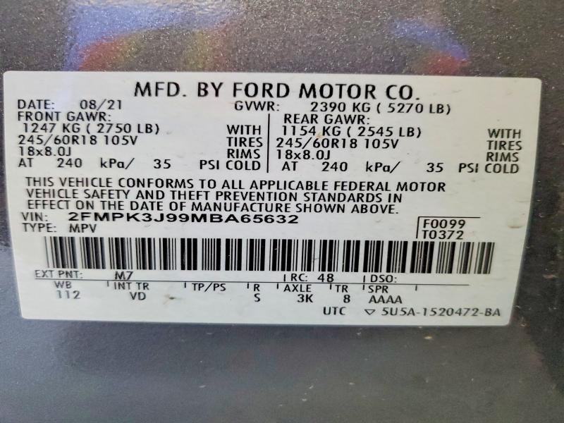 50553546 :رقم المزاد ، 2FMPK3J99MBA65632 vin ، 2021 Ford Edge مزاد بيع