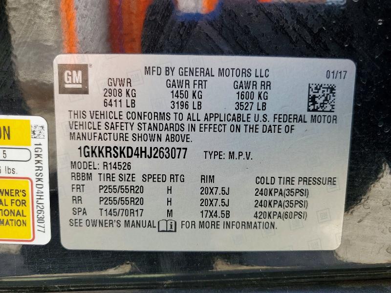 50097386 :رقم المزاد ، 1GKKRSKD4HJ263077 vin ، 2017 Gmc Acadia Limited مزاد بيع