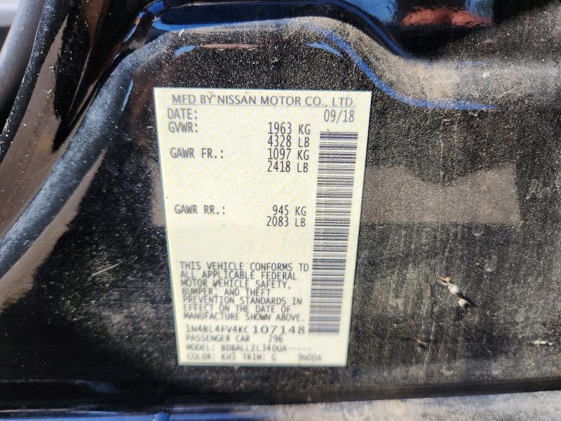 50723096 :رقم المزاد ، 1N4BL4FV4KC107148 vin ، 2019 Nissan Altima مزاد بيع