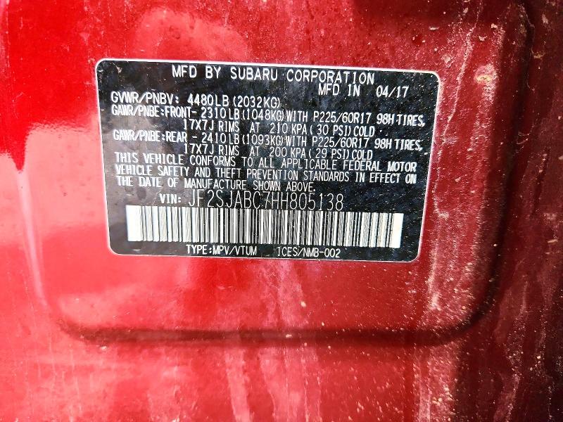 Aukcja sprzedaży 2017 Subaru Forester, vin: JF2SJABC7HH805138, numer aukcji: 48362596