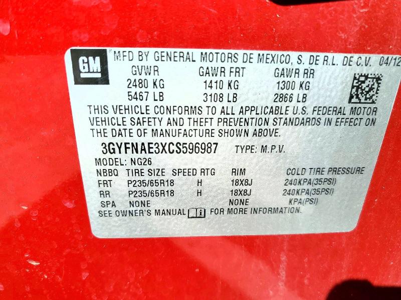 Aukcja sprzedaży 2012 Cadillac Srx, vin: 3GYFNAE3XCS596987, numer aukcji: 49332796
