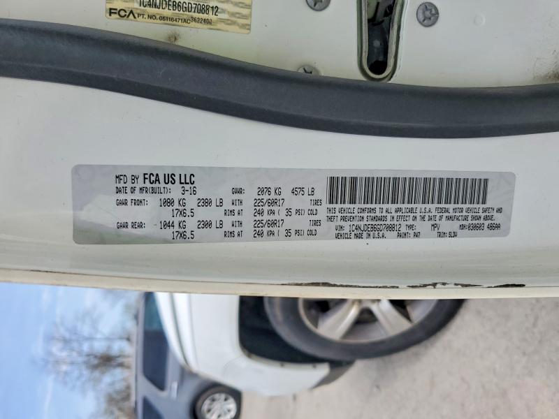 Продаж на аукціоні авто 2016 Jeep Compass, vin: 1C4NJDEB6GD708812, номер лоту: 49958366