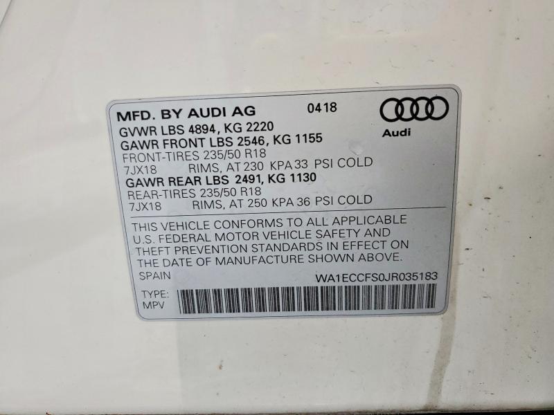 48356696 :رقم المزاد ، WA1ECCFS0JR035183 vin ، 2018 Audi Q3 مزاد بيع