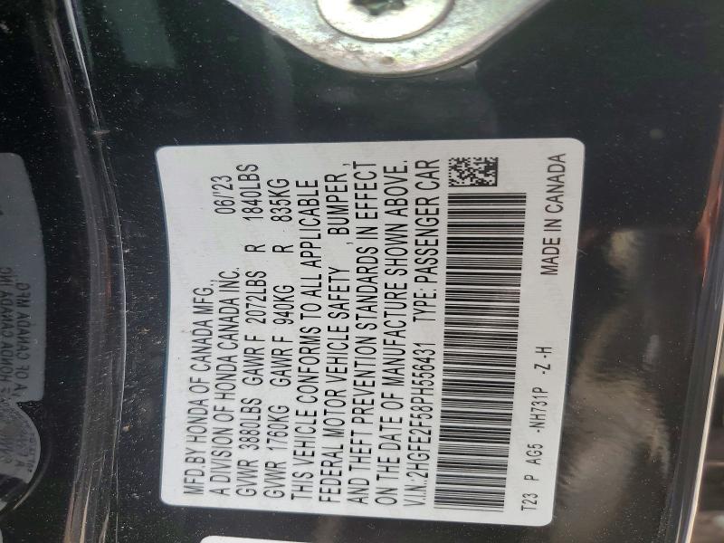 Продаж на аукціоні авто 2023 Honda Civic, vin: 2HGFE2F58PH556431, номер лоту: 50807716